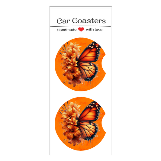 Orange Butterfly Car Coasters